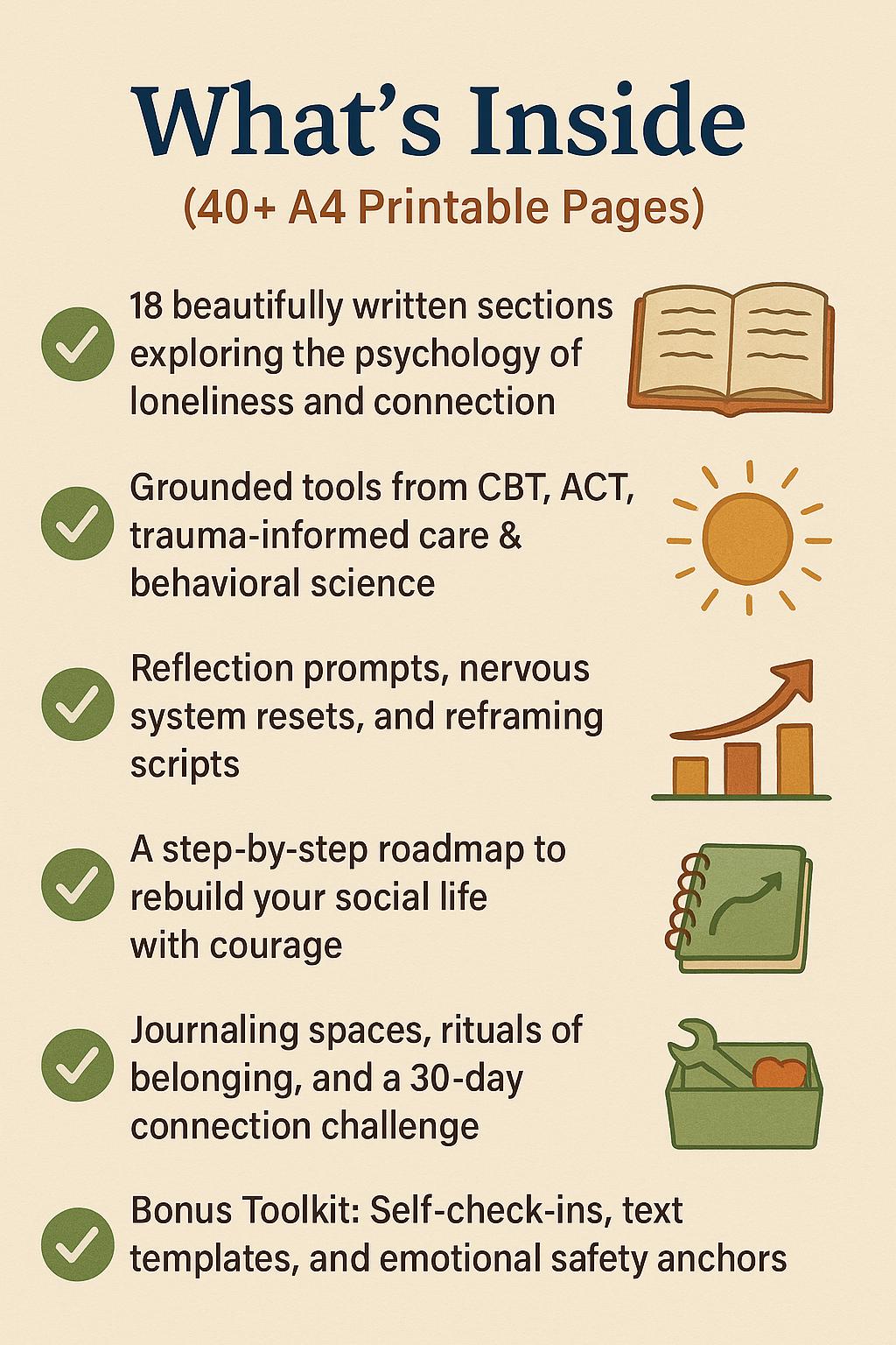 Loneliness Recovery Workbook – Reclaim Belonging, Heal Disconnection & Build a Life You Love 40 + Printable A4 Pages