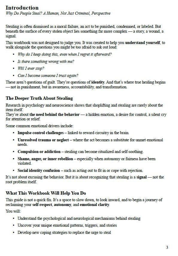Shoplifting Workbook | Psychology of Stealing & Impulse Control | Healing PDF Guide (60+ pages)