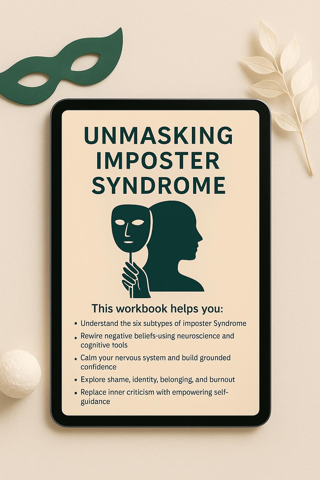 Unmasking Imposter Syndrome PDF Workbook | Confidence, Self-Doubt, Burnout & Belonging | Psychology-Based Inner Healing Guide