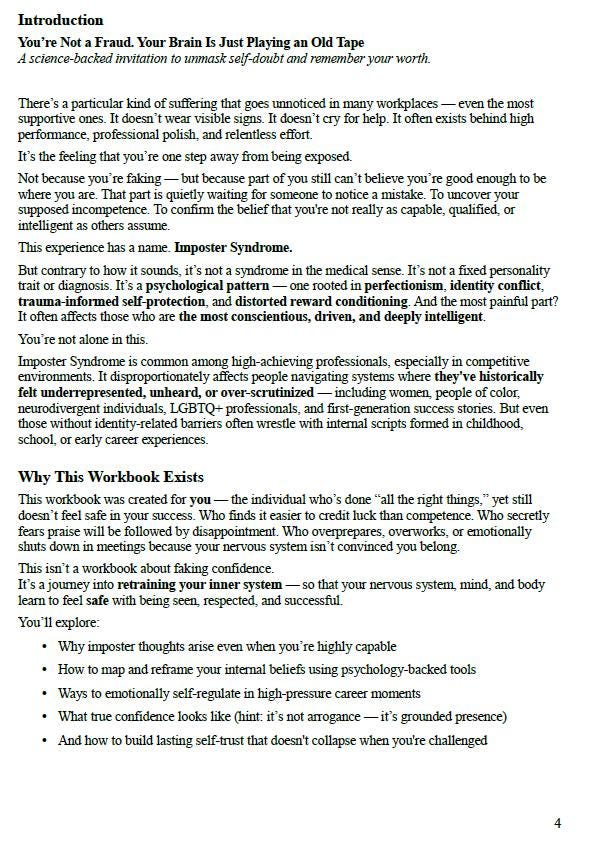 Unmasking Imposter Syndrome PDF Workbook | Confidence, Self-Doubt, Burnout & Belonging | Psychology-Based Inner Healing Guide