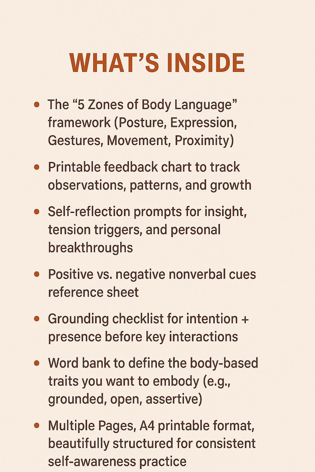 Body Language Feedback Chart | Nonverbal Awareness & Presence Journal for Communication Clarity | A4 Printable PDF