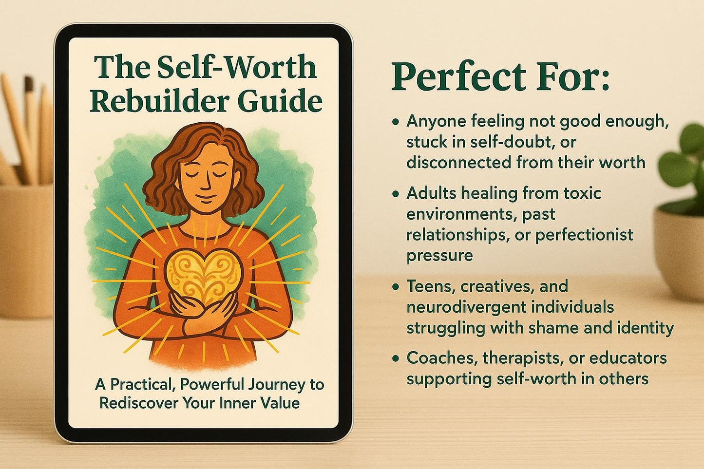 Self-Worth Workbook – Heal the Inner Critic, Build Confidence & Reclaim Your Value | 40+ A4 Printable Pages | Psychology-Based