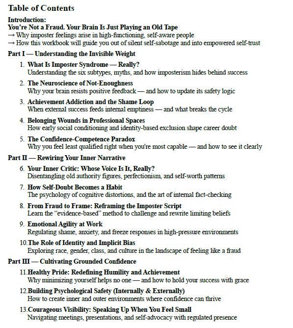 Unmasking Imposter Syndrome PDF Workbook | Confidence, Self-Doubt, Burnout & Belonging | Psychology-Based Inner Healing Guide