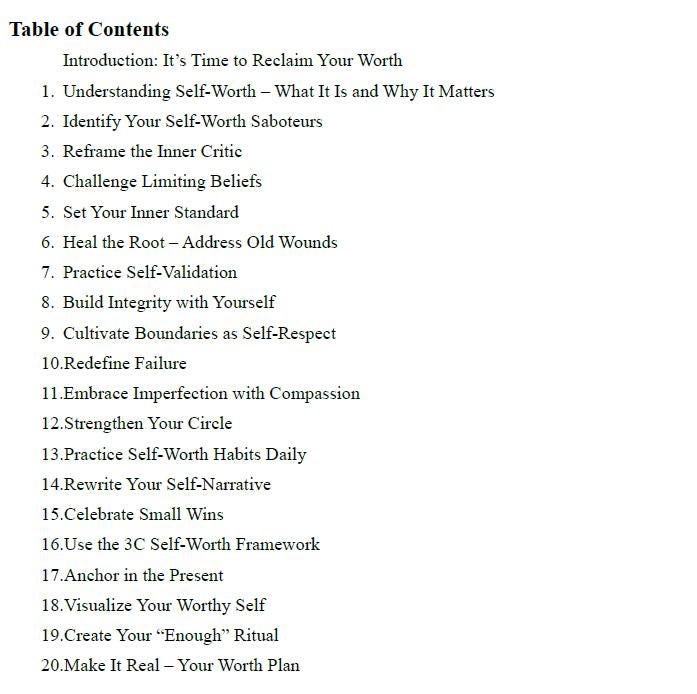 Self-Worth Workbook – Heal the Inner Critic, Build Confidence & Reclaim Your Value | 40+ A4 Printable Pages | Psychology-Based