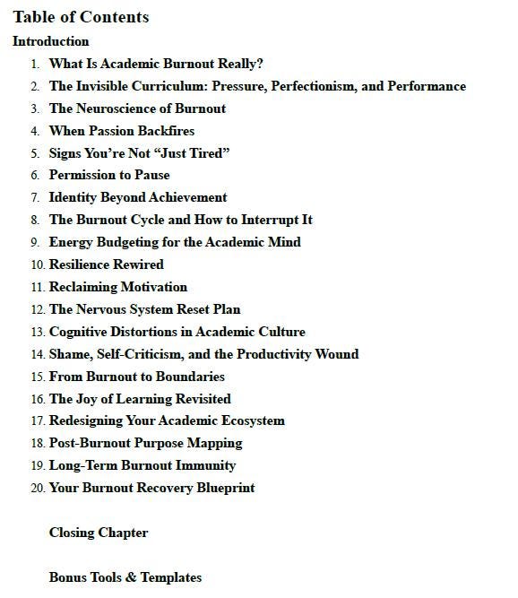 Academic Burnout Recovery – A Psychology-Based Workbook to Regain Focus, Motivation, Self-Worth & Balance in a High-Pressure Study Culture