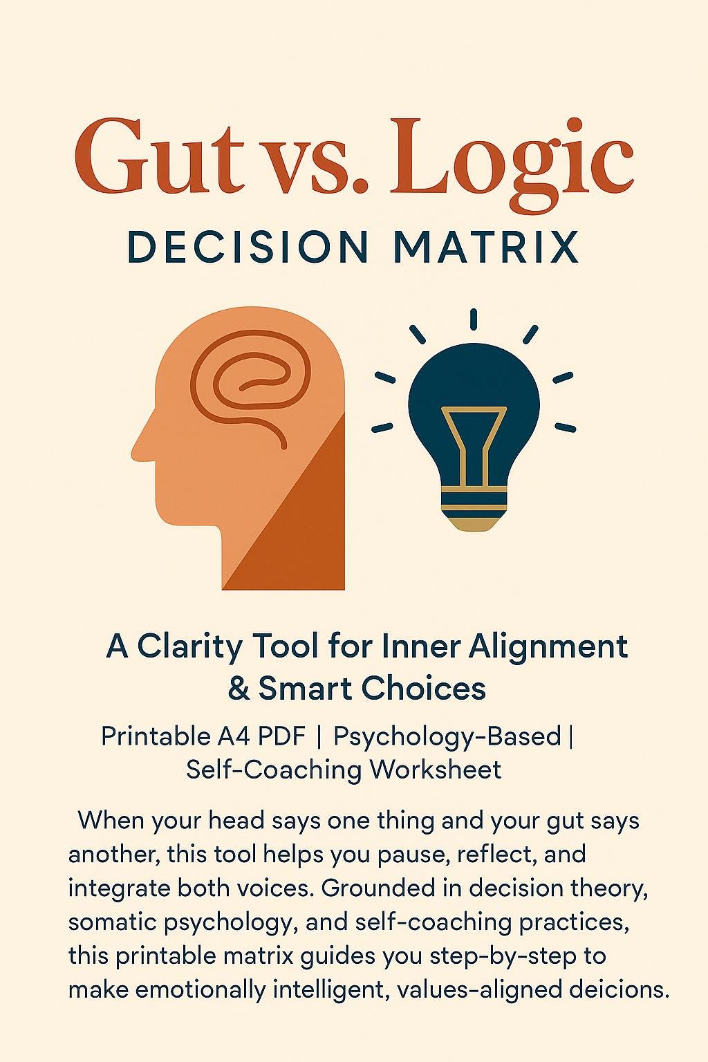 Gut vs. Logic Decision Matrix – Self-Coaching Worksheet for Clarity, Inner Alignment & Smarter Decisions