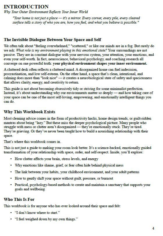 The Psychology of a Clean Home – Printable Workbook for Emotional Clarity & Decluttering Transformation (60+ Pages)