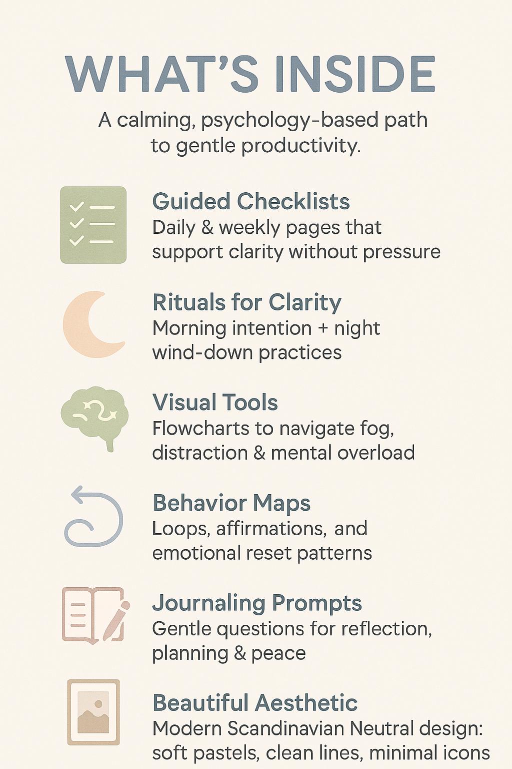 Productivity Checklist Worksheets – Printable Mental Clarity Planner | CBT-Based Self-Help PDF | Calm Daily Routine, Focus & Reset Guide