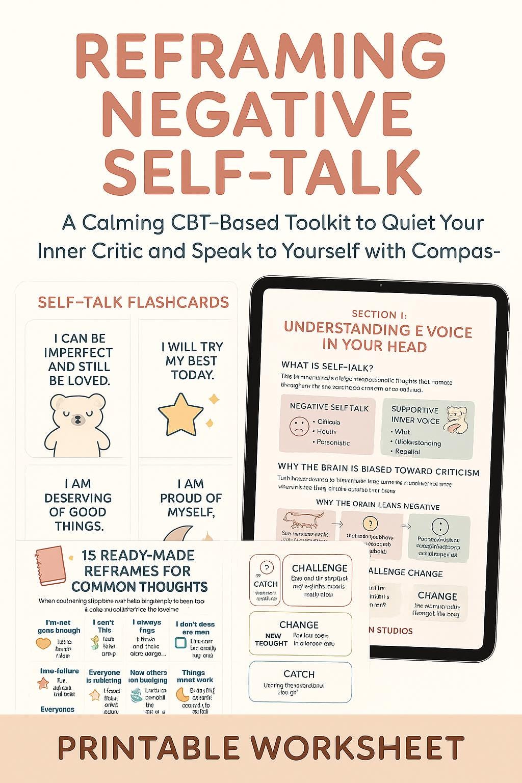 Reframe Negative Self-Talk – CBT Worksheet to Quiet Your Inner Critic & Build Self-Compassion