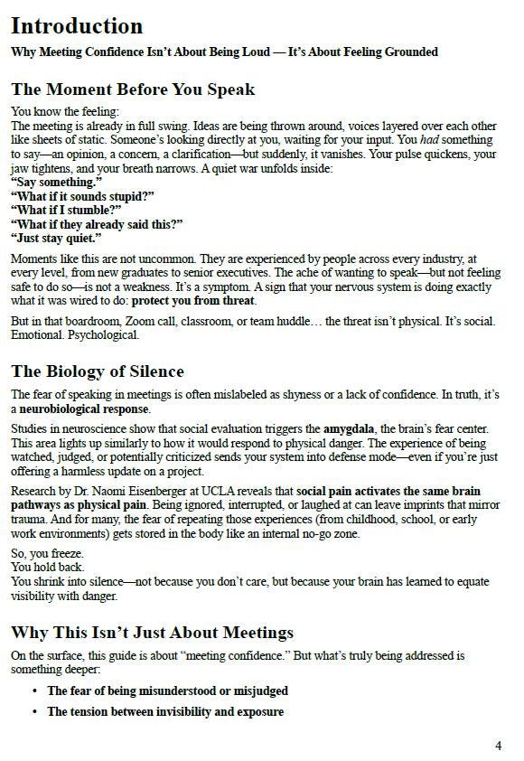 Meeting Confidence Guide PDF – Speak Up in Meetings, Be Heard and Self-Assured | Workbook for Professionals & Teams