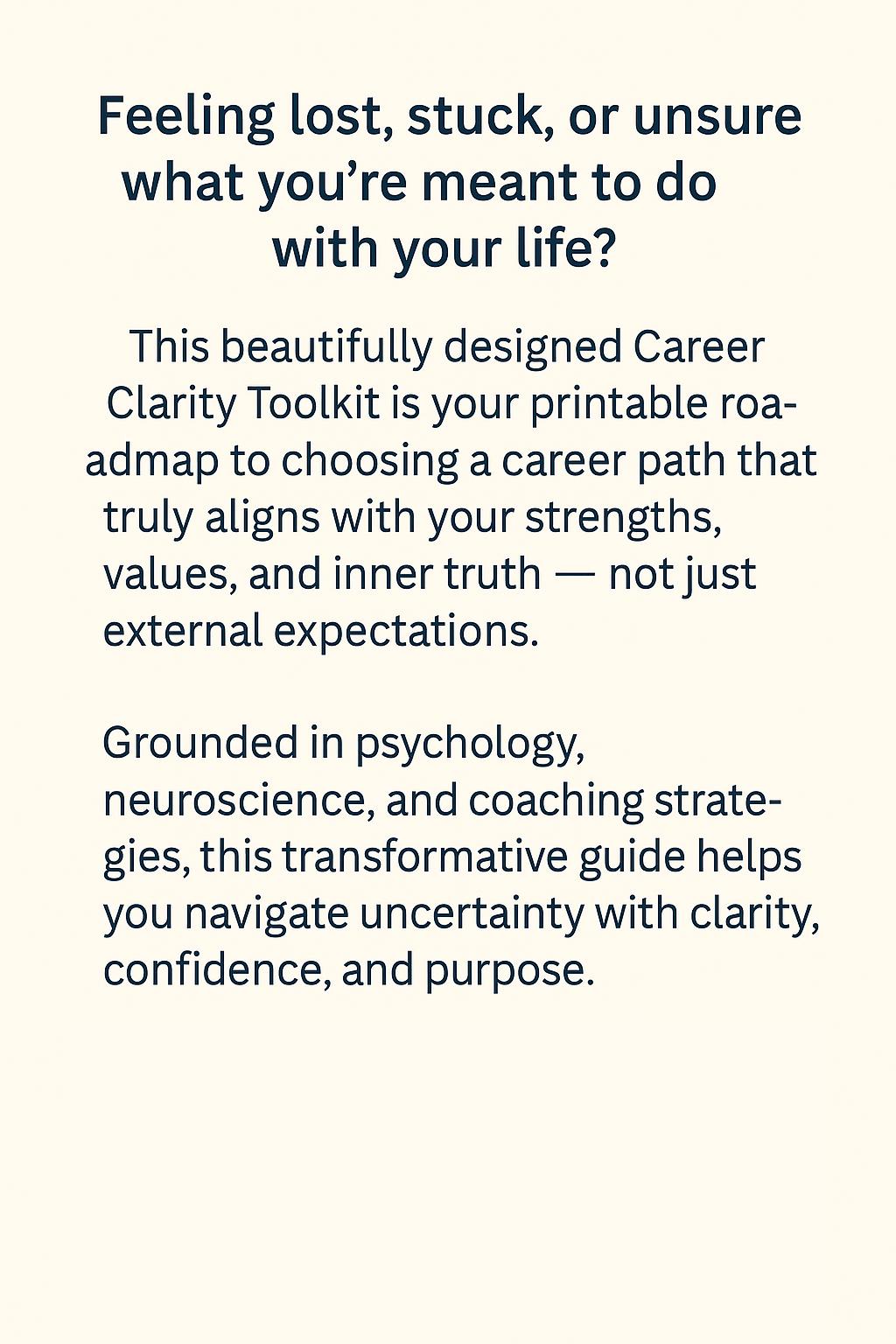 Career Clarity Toolkit | Printable Self-Coaching Workbook for Choosing a Meaningful Career Path | Psychology-Based Career Planner PDF
