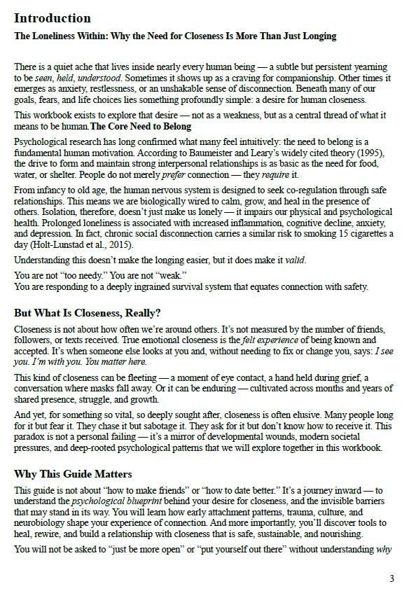 Desire for Human Closeness Workbook | Emotional Intimacy & Connection | Psychology Self-Growth PDF