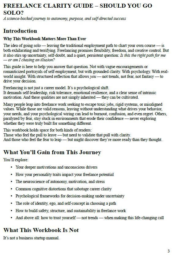 Freelance Clarity Workbook– Should You Go Solo? | Career Self-Discovery Journal | Psychology-Based PDF Guide for Aspiring Freelancers